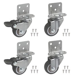 L-Shaped Casters Set of 4, L-Shaped Plate with Brake, 1.5 Inches, Load Capacity, 177.9 lbs (84 kg), Universal Vehicle, Casters with Screws, Silent, 360° Rotation, Rubber Wheel Stopper, Fixed, DIY,