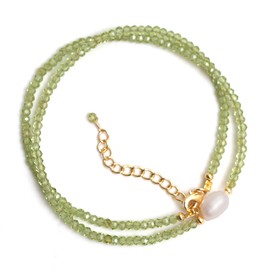 Gempires Peridot Beaded Necklace with Freshwater Pearl, July Birthstone Jewelry, Choker Style, Party wear, Lightweight, Gift for Mom, Girlfriend, Wife, 14k Gold Plated 18 inch Adjustable Chain