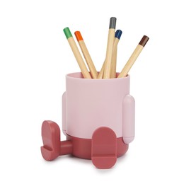 balvi Mr. Sitty Pen Holder Pink Coloured and Original Design with Two Compartments Plastic