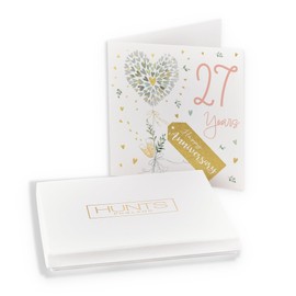 Hunts England - Luxury Boxed 27th Anniversary Card - 27 Years - Contemporary Hearts - Gold Foil - 27th Anniversary Card For Couples, Partner, Husband, Wife, etc. - Milo's - Card In Keepsake Box