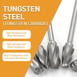 FOTYBEI Carbide Die Grinder Bits for Dremel Rotary Tool Accessories, 1/8" Shank 10PCS Tungsten Steel Rotary Burr Set, Carving Tools for Wood Metal Grinding Engraving Polishing