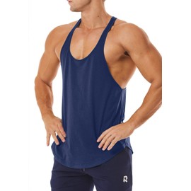 ROWILUX Men's Workout Quick Dry Soft Gym Bodybuilding Stringer Tank Tops (Navy Blue,XL)