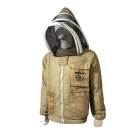Brutul Bee 3 Layer Beekeeping Ventilated Jacket Fully Protection Beekeepers Ultralight Beekeeping Jacket with Fencing Veil (Khaki, Medium)