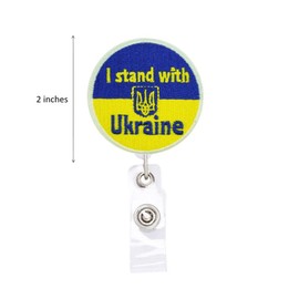 I Stand with Ukraine Badge Reel, Retractable Name Card Badge Holder Reel with Alligator Clip, 24 inches Thick Pull Cord