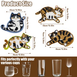 YRYUNRUI Cute Cat Coasters for Desk, Funny Woven Creative Coaster for Decoration, Cat Gifts for Cat Lovers, Crochet Insulation Knitted Cat Coasters for Coffee Tea Table Protection Desktop Gifts (4)