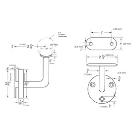 Stainless Steel Wall Mount Staircase Handrail Brackets w/Base Flange Cover for 1-1/2" or 1-5/8" OD Round Top Railing, for Round Railing, Matt Black Finish, 2 Pcs, WB-C838RB