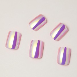 Press on Nails Short Square MABKJLF Fake Nails Pink Flash Full Cover Aurora Solid Color False Nails with Nail Glue Glossy Glue on Nails Acrylic Nails Manicure Artificial Nails for Women Girls 24Pcs