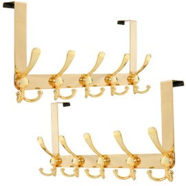 Dseap Over Door Hook 2.0 - Upgraded Version - Simple-Assembly, Strong, Heavy-Duty Stainless Steel 5-Tri-Hook Over The Door Hanger Rack, SimpleStrong Series, Gold, Pack of 2