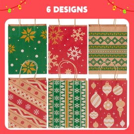 JOYIN 24 PCS Christmas Kraft Bags Holiday Paper Goody Gift Bags with Handles for Xmas Gifts Wrapping Party, Giant Gifts Decorations (Red+Green, 9" x 7.3" x 3.3")