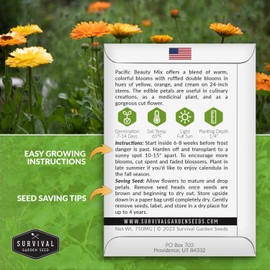 Calendula Pacific Beauty (Mixed) Seed for Planting - 3 Packets with Instructions to Plant and Grow Colorful Pot Marigold in Your Home Flower Garden - Non-GMO Heirloom Variety - Survival Garden Seeds