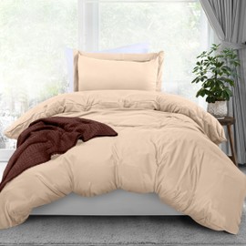 Utopia Bedding Duvet Cover Twin Size Set - 1 Duvet Cover with 1 Pillow Sham - 2 Pieces Comforter Cover with Zipper Closure - Ultra Soft Brushed Microfiber, 68 X 90 Inches (Twin/Twin XL, Beige)