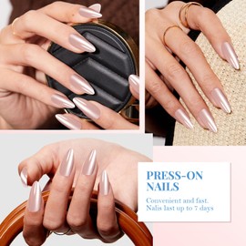 GLAMMAGIC 24 Pcs Cat Eye Press on Nails Spring Acrylic Nail Art Kit Fake Nails Press ons Nail Glue on Nails Full Cover Solid Color Glitter False Nails Stick on Nails for Women