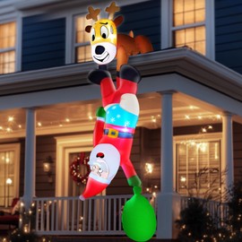 8 Ft Christmas Inflatables Reindeer and Climbing Santa Claus, Funny Hanging Christmas Blow Up Outdoor Decoration with Build- in LED Light for Yard Holiday Indoor Garden Lawn Christmas Party