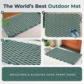 Wicked Good Doormats Outdoor Door Mat, The Original Lobster Rope Doormat, All Weather Mats, Woven Door Mat from Nautical Rope, Front Door Welcome Mats, (Spruce & Sand Double Weave, 24 x 36)