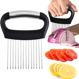 Hendiy Onion Slicer Holder, Tomato Slicer Large Stainless Steel Onion Cutter Vegetable Slicer Cutter Holder for Potato and Avocados, Eggs, Onion Holder for Slicing Assistant Tool for Slicing Lemon