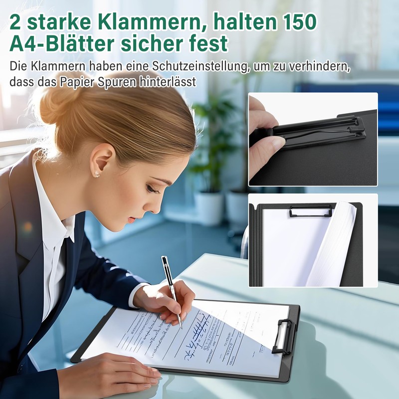 A4 Clipboard with Lid, A4 Writing Case with 2 Clips,