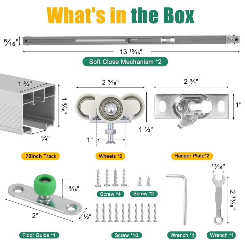 Lashow 72 Inch Porcket Door Hardware Kits with Soft Close
