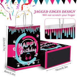 16 Pieces Music Party Kraft Paper Gift Bags, Happy Birthday Candy Goodie Treat Party Favor Bags with Handle for Kids Social Media Theme Birthday Party Decorations Supplies