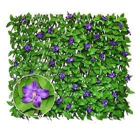 Expandable Privacy Screen with Artificial Flower for Balcony Patio Fence Greenery Privacy Fence Outdoor Purple Flowers 1pcs