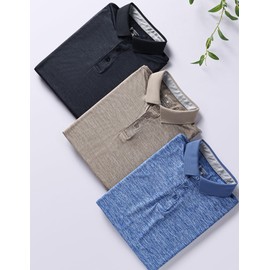 3 Pack: Dry Fit Long Sleeve Polo Shirts for Men, Athletic Collared Golf T-Shirts Performance Tops UPF 50+ (Set 5, Medium)