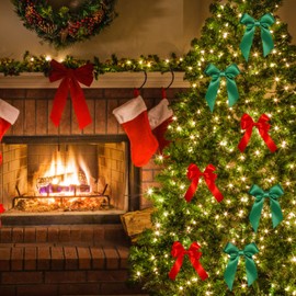 2 Rolls Christmas Satin Ribbon, 25 mm x 22 m Christmas Ribbon, Gift Ribbon, Christmas Decorative Ribbon, Red/Green Gift Ribbon for Christmas Decoration, Wedding, Birthday Party