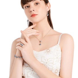 LMXXVJ Jewelry Set for Women - Gray Faux Pearl Adjustable Ring Earrings Bracelet Necklace Sets Romantic Gift for Mom/Wife/Best Friend Goddess/Valentine’s Day,Platinum Plated