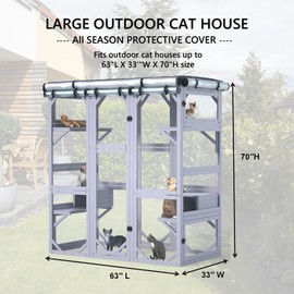 Outdoor Cat House Cover, Dustproof Protection Cover for Large Cat Cage Condo/Cat House Cover ，With Visual Window, 100% Waterproof- 63" L x 33" W x 70" H( Only Cover）