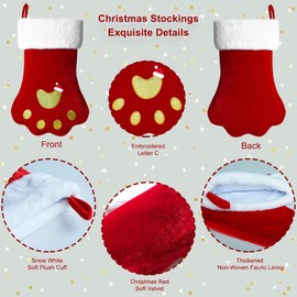Cettkowns 20-Inch Pet Paw Christmas Stockings, Red Velvet with 10 inch White Plush Cuff, Dog Cat Christmas Stocking with Large Paw for Christmas Decorations, Xmas Tree, Fireplace, Family Decor, Gifts