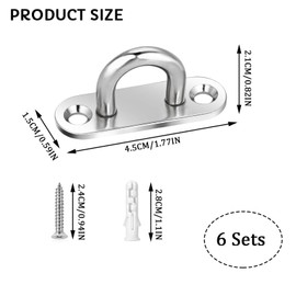 QUIIEOSKIA 6 Pcs Pad Eye Plates, 304 Stainless Steel Ceiling Hooks, Heavy Duty Eye Plate Pads, U Hooks Wall Mount Hardware Staple Rings Hooks Loop with Screws for Wall Ceiling Hanging Hooks