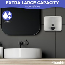 Stardrix Stainless Steel Extra Large 1400ml/47oz Capacity Industrial Grade Soap Dispenser, Commercial Wall Mount Bathroom Hand Soap Dispenser with Corrosion Proof Lining and Anti-Leak Pump