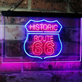 ADVPRO Route 66 Historic US The Mother Road Decoration Dual Colour LED Bar Light Neon Light Advertising Neon Sign Blue & Red 300 x 210 mm st6s32-i2371-br