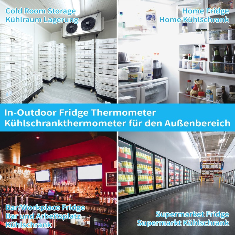 AMTAST Fridge Thermometer Freezer Thermometer Digital Refrigerator Thermometer in-Outdoor Alarm