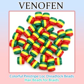 VENOFEN 50PCS Hair Beads for Braids Mix Color Pinstripe Loc Dreadlock Beads Acrylic Beads for Kids Hair Decoration Hair Beads Accessories for Girls
