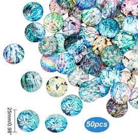 PandaHall 25mm Shell Glass Cabochons 50 Styles Shell Tiles Ocean Coast Cabochons Shell Mosaic Printed Picture Tile Semicircular Dome Cabochons for Jewellery Making Christmas Chains