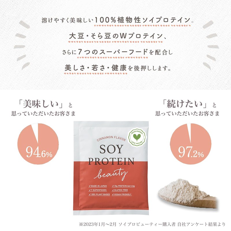 ソイプロビューティ シナモン味 トライアル 20g（1食分) ハリウッド化粧品 ソイプロテイン お試し 大豆プロテイン 植物性タンパク質 和漢植物成分配合