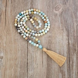 Yoga Necklace Jewellery Beads Long Tassel Necklace Jasper with 108 Mala Beads for Men or Women, Stone