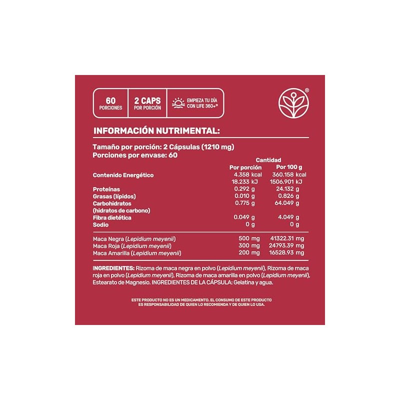 LIFE 360+ Maca Blend (Maca Negra, Amarilla y Roja)| 120