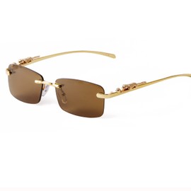 ADE WU Vintage Rimless Sunglasses Retro Rectangle Gold Metal Frameless Tint Lens 2000s Fashion Glasses (Brown)