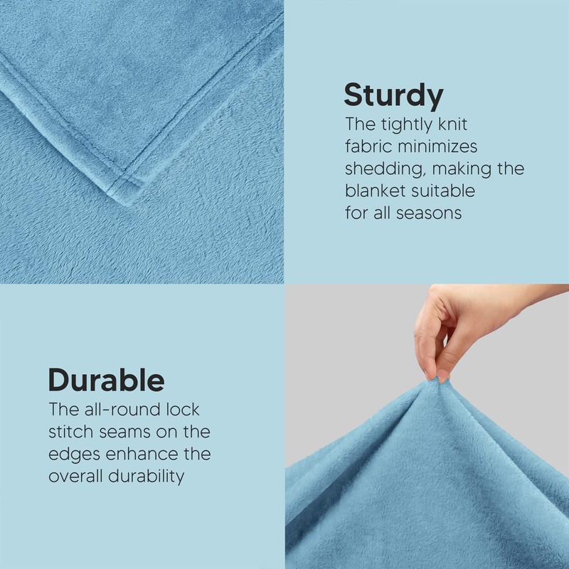 Utopia Bedding Fleece Blanket King Size Washed Blue 300GSM Luxury
