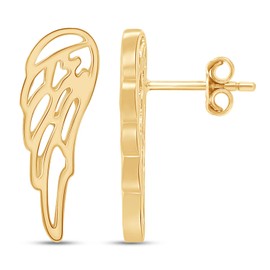 Angel Wings Stud Earrings In 14K Gold Over Sterling Silver, Sterling Silver Yellow Gold