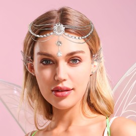 JeVenis Vintage Elf Ear Cuffs Elven Fairy Crown Headband Earrings Elf Cuffs Clip Earrings for Fantasy Renaissance Fairy Costume Cosplay