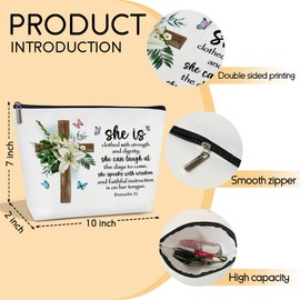 Bible Makeup Bag for Women She is Clothed with Strength and Dignity, Christian Gift for Women Mom Daughter Sister Friends Religious Gifts Travel Toiletry Cosmetic Bag, Zipper Organizer Pouch -FS362
