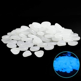 Muzero Glow in The Dark Pebbles - 200pcs White Glowing Rocks Luminous Stone for Fish Tank, Garden Yard, Path Patio Aquariums Rocks Decorations Powered by Light or Solar