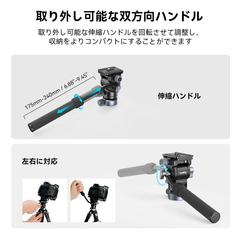 Upgraded SmallRig Tripod Video Head, 2-Way Head Fluid Head, Removable