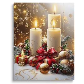 Vintage Christmas Wall Art Decor, Candles Festive Aesthetic Farmhouse Canvas Wall Art Prints for Living Room Bedroom Kitchen, Xmas Winter Holiday Decorations Wall Artwork Picture Framed, 24x30in