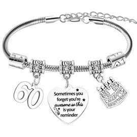 BESPMOSP Birthday Charm Bracelet for Girls Women Sweet 10th-18th Birthday Gifts 21st 30th-70th Birthday Gifts Encouragement Gift Inspirational Bracelet (60th Birthday Bracelet)