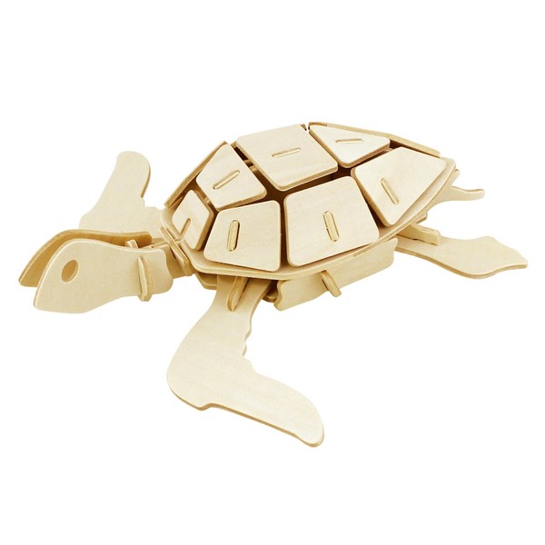 Hands Craft DIY 3D Wooden Puzzle – Assembly Sea Turtle Model Building Kit Brain Teaser Puzzles Educational STEM Toy Adults and Kids to Build Safe and Non-Toxic Easy Punch Out Premium Wood JP295