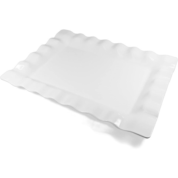 Extreme Consumer Products 19" Rectangular Melamine Scalloped Serving Platter │Outdoor Dining and Patio Parties │Shatterproof and Dishwasher Safe - Ivory