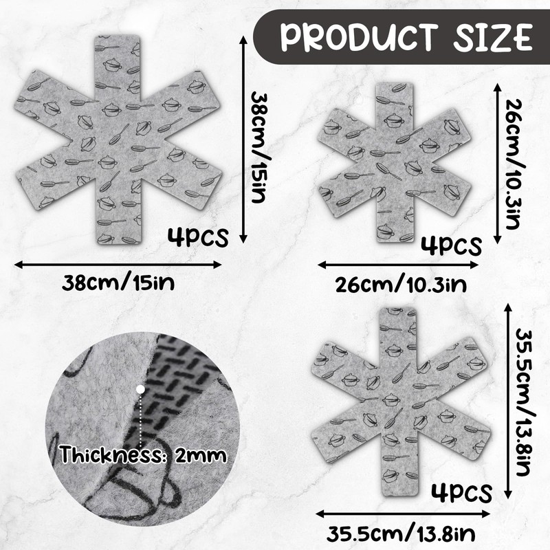 Pack of 12 Felt Pan Protectors, Stacking Protection with 3