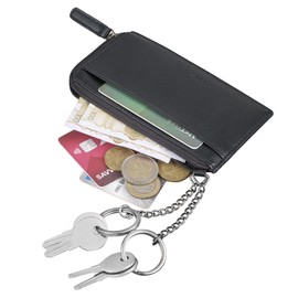 STILORD 'Ano' 2-in-1 Leather Key Case 6 Card Compartments Coin Compartment Money Compartment Ideal as Slim Wallet Mini Purse Genuine Leather Women Men Key Case, black, coin purse